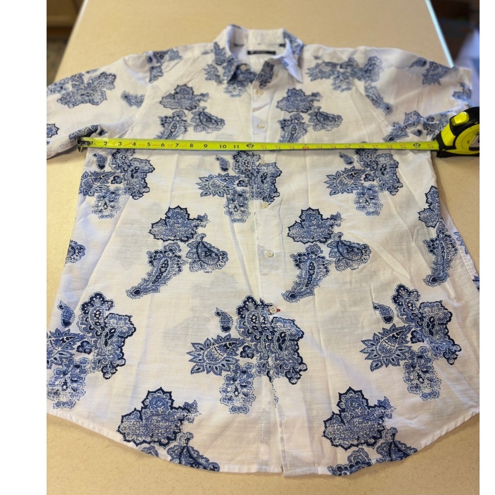 Cremieux Collection Mens Large Blue Paisley Short Sleeve Button Down Shirt White